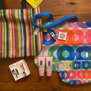 BIG BUNDLE CLINIQUE Makeup, Skin Care products,  X KAPITZA, 2 TOTE BAGS -NWT